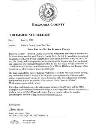 Brazoria County Burn Ban